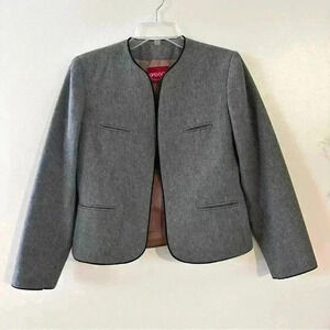 Sasson Paris New York Wool‎ Blend Blazer Open Front Gray Womens Size 12/13